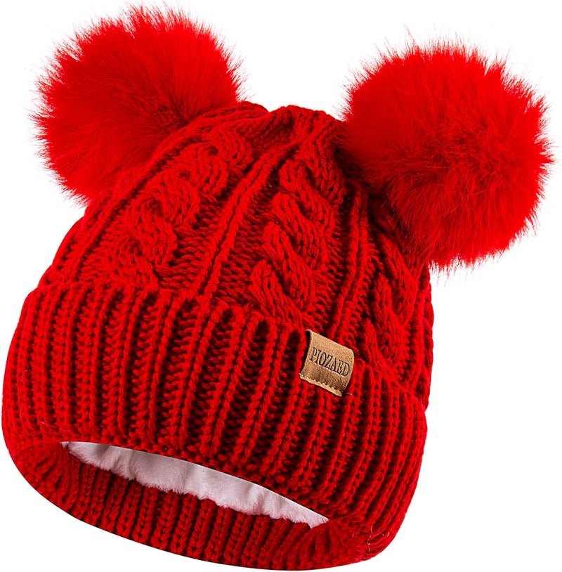 PIOZAED Women's Winter Hat Soft Knit Beanie with Faux Fur Pom Hat with Warm Fleece Lining Skull Cap for Women - Image 1
